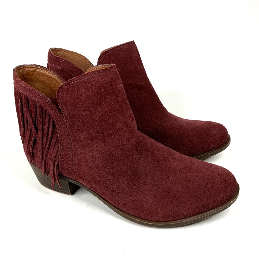 Lucky Brand Womens Freedah Ankle Boot Size 7.5 Suede Fringe Memory Foam Insole